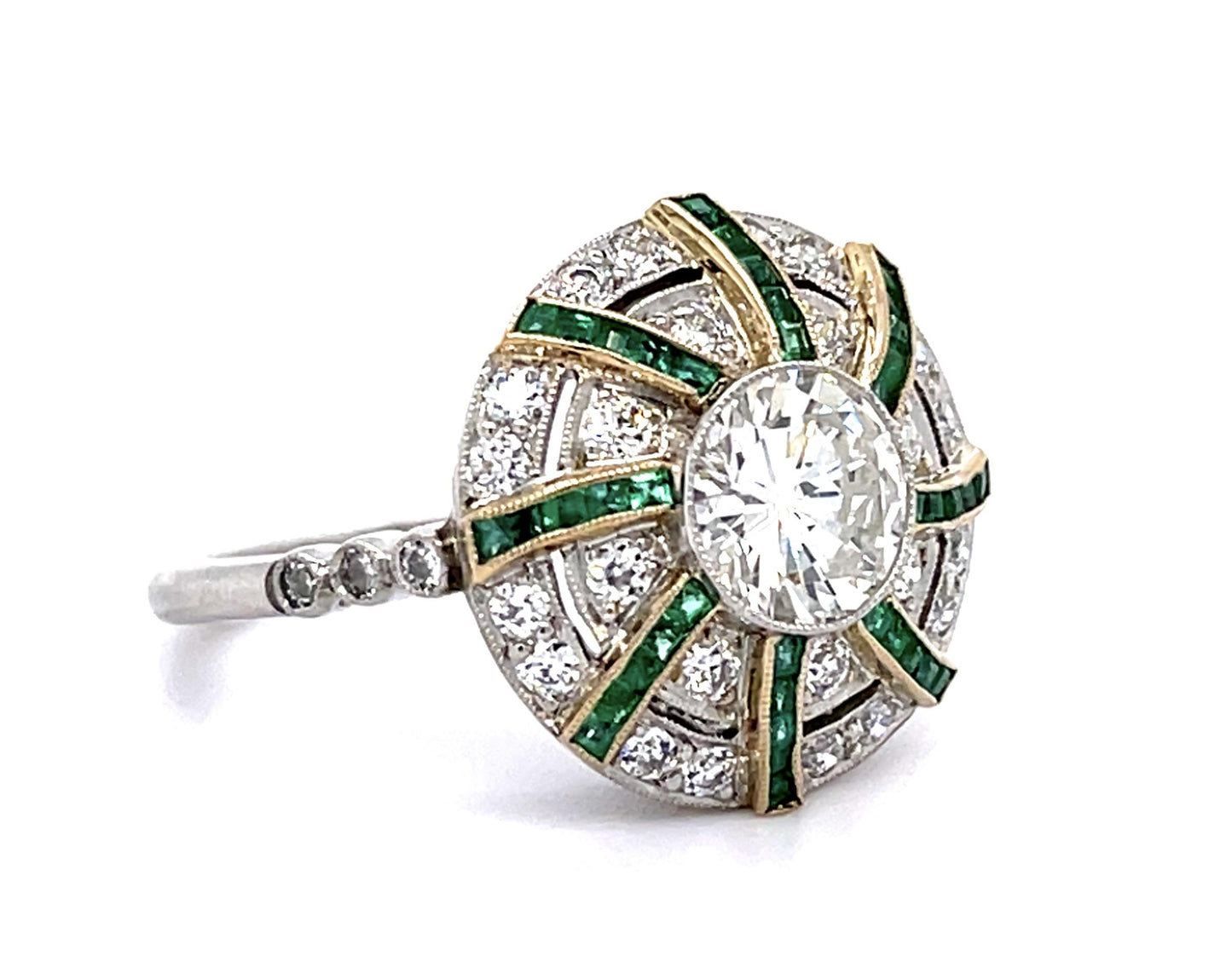 1.04ct Round Diamond .80ct Emerald PT Handmade Ring .84ct SD