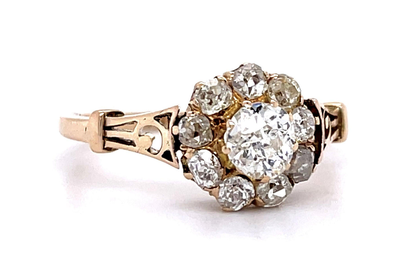 Victorian .60ct Old Mine Dia Center Unknown Metal Ring (Antique 1880s) 1.08ct SD