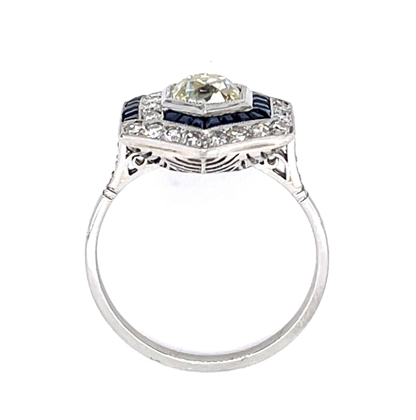 .97ct Old Mine Diamond 1ct Sapphire Platinum Handmade Ring .70ct SD