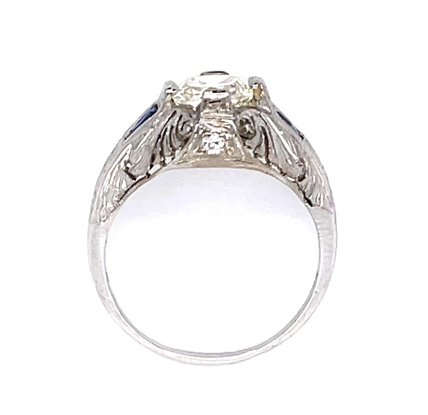Art Deco 1.21ct Old Mine Diamond .30ct Sapphire PT Ring (Vintage 1930s)