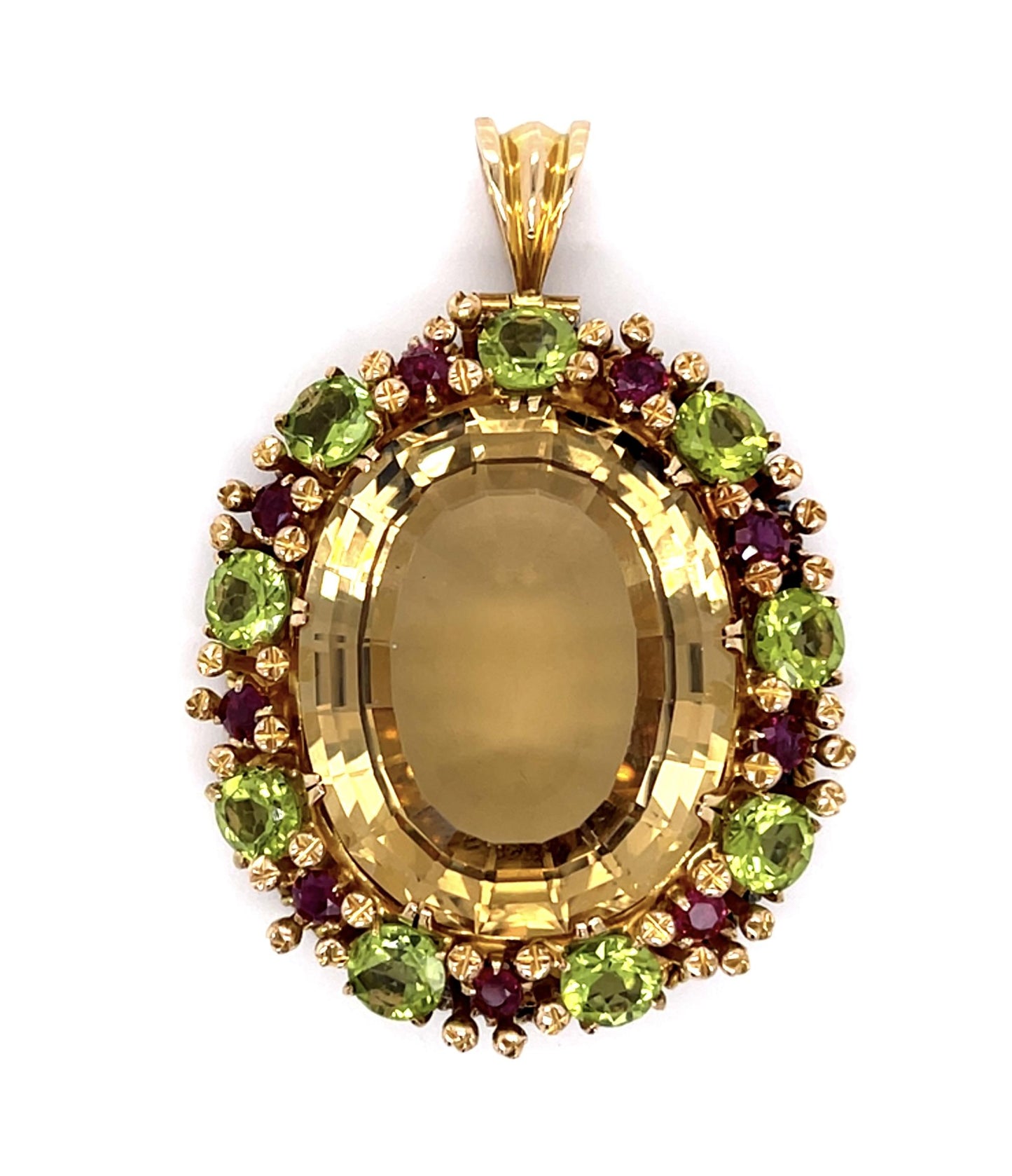 61ct Citrine 6ct Peridot 1ct Ruby 14KY Pendant