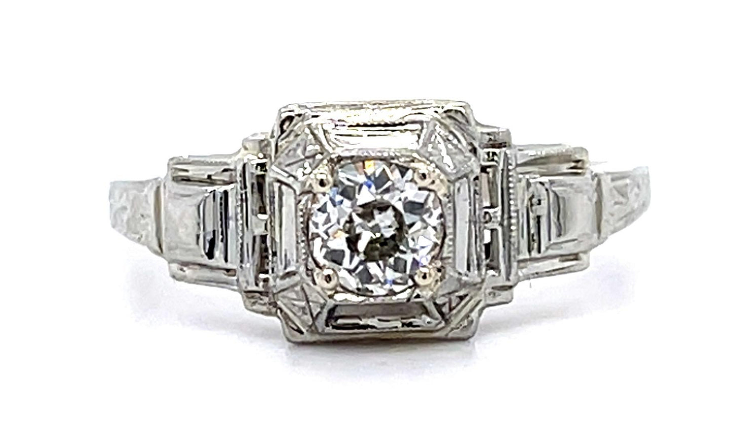 Original Art Deco .40ct Old European Diamond 18KW Ring (Vintage 1930s)