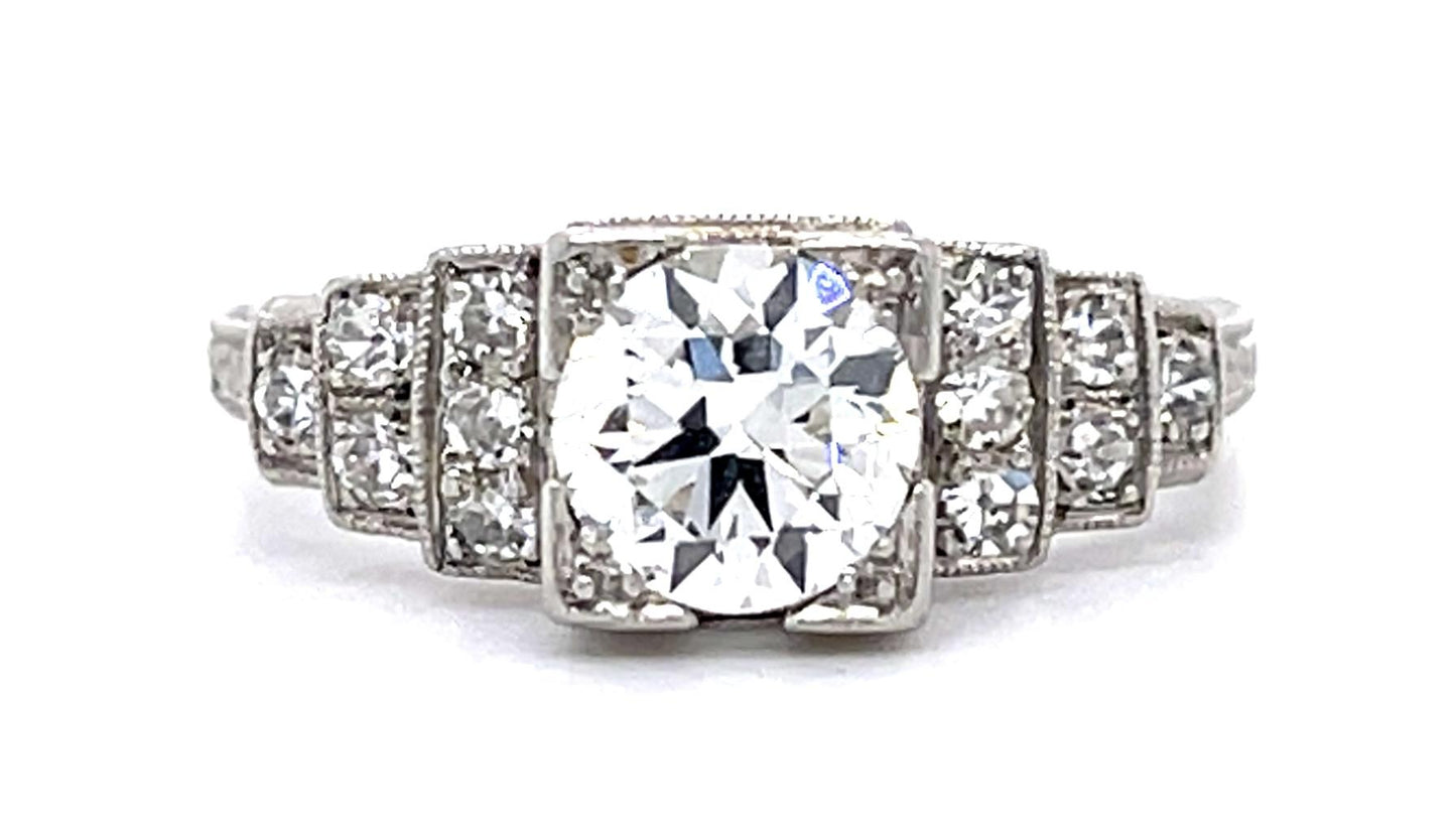 Original Art Deco 1ct Old European Diamond Center PT Ring (1930s) .30ct SD