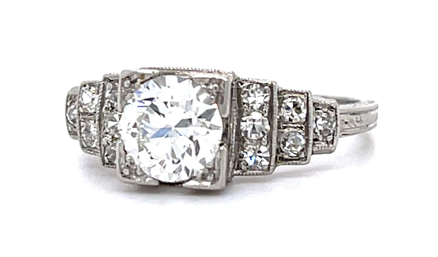 Original Art Deco 1ct Old European Diamond Center PT Ring (1930s) .30ct SD