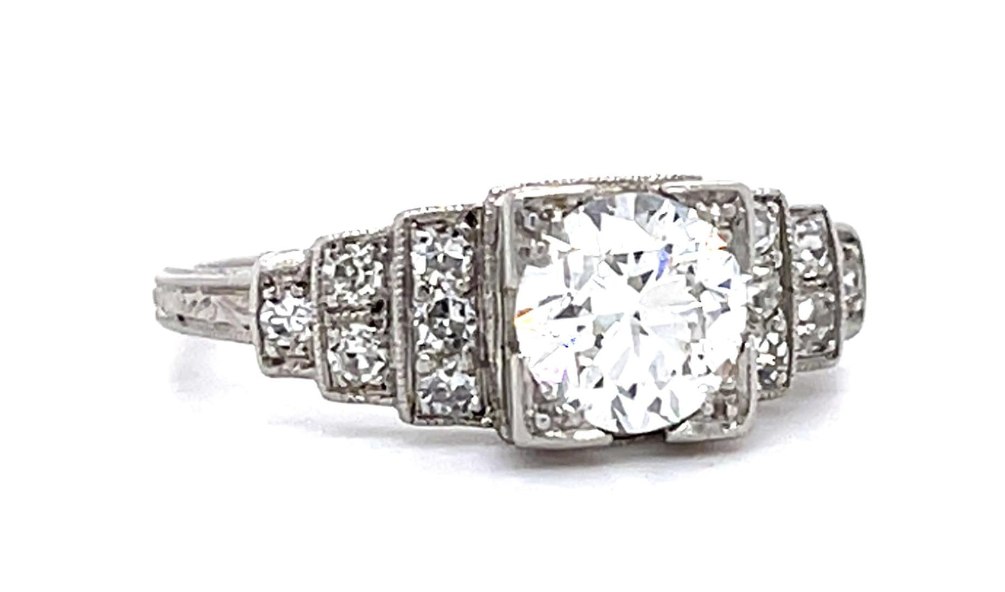Original Art Deco 1ct Old European Diamond Center PT Ring (1930s) .30ct SD