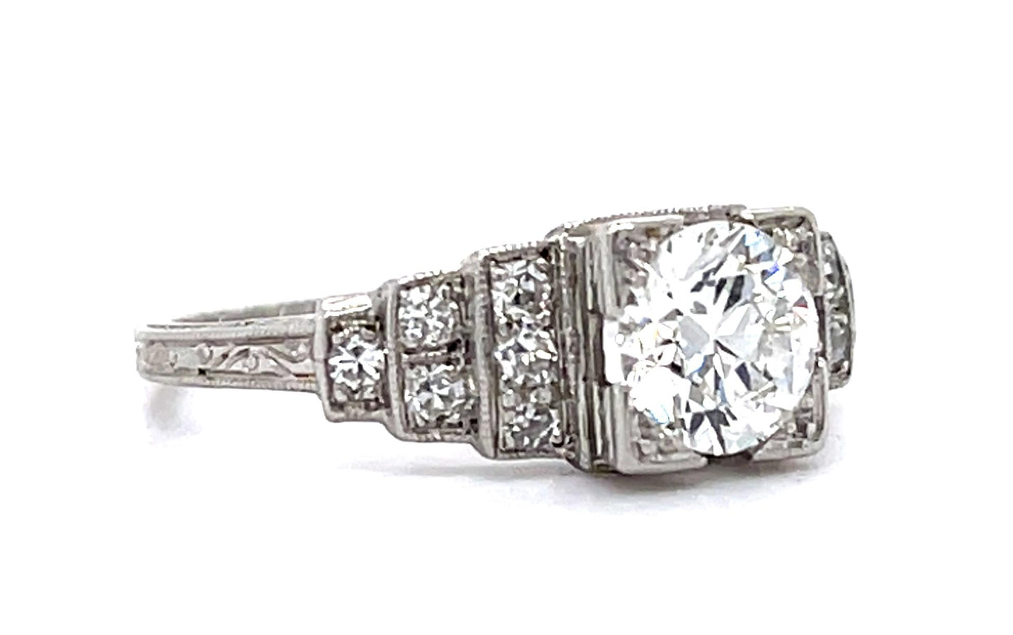 Original Art Deco 1ct Old European Diamond Center PT Ring (1930s) .30ct SD