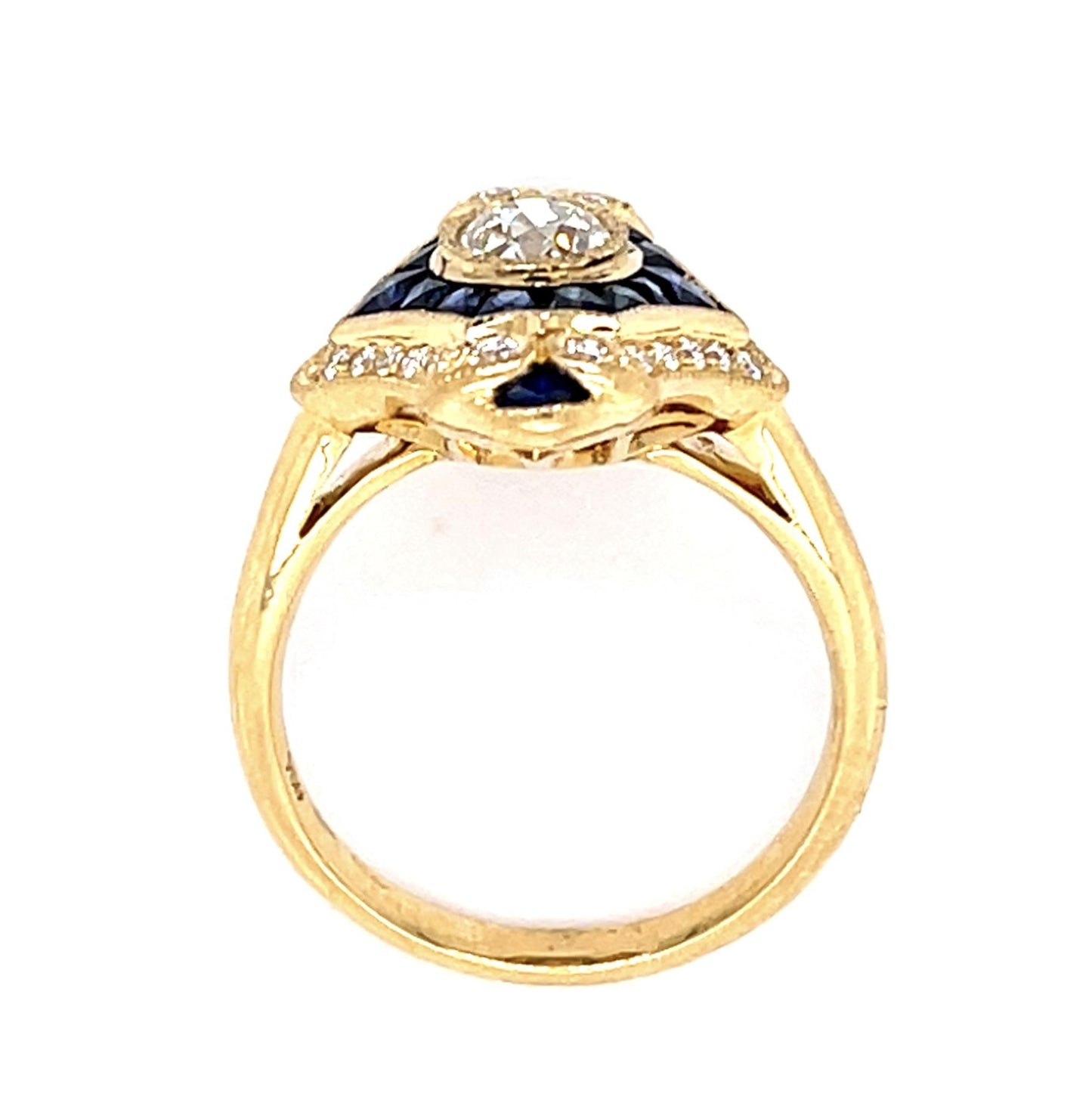 .44ct Old European Center Diamond 1.60ct Sapphire 18KY Ring