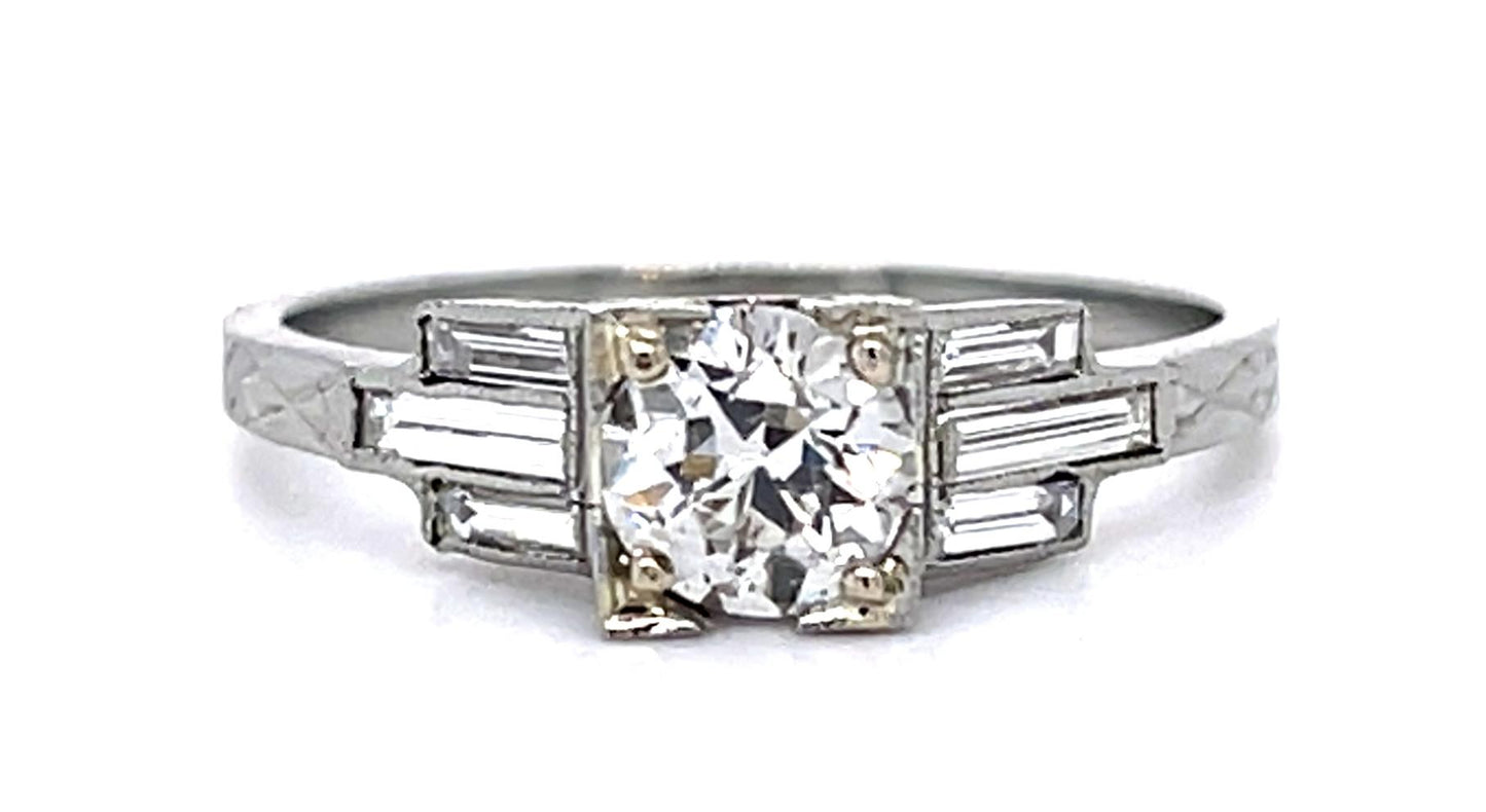 Original Art Deco .68ct Old European Diamond 18KW Ring (Vintage 1930s) .24ct Dia
