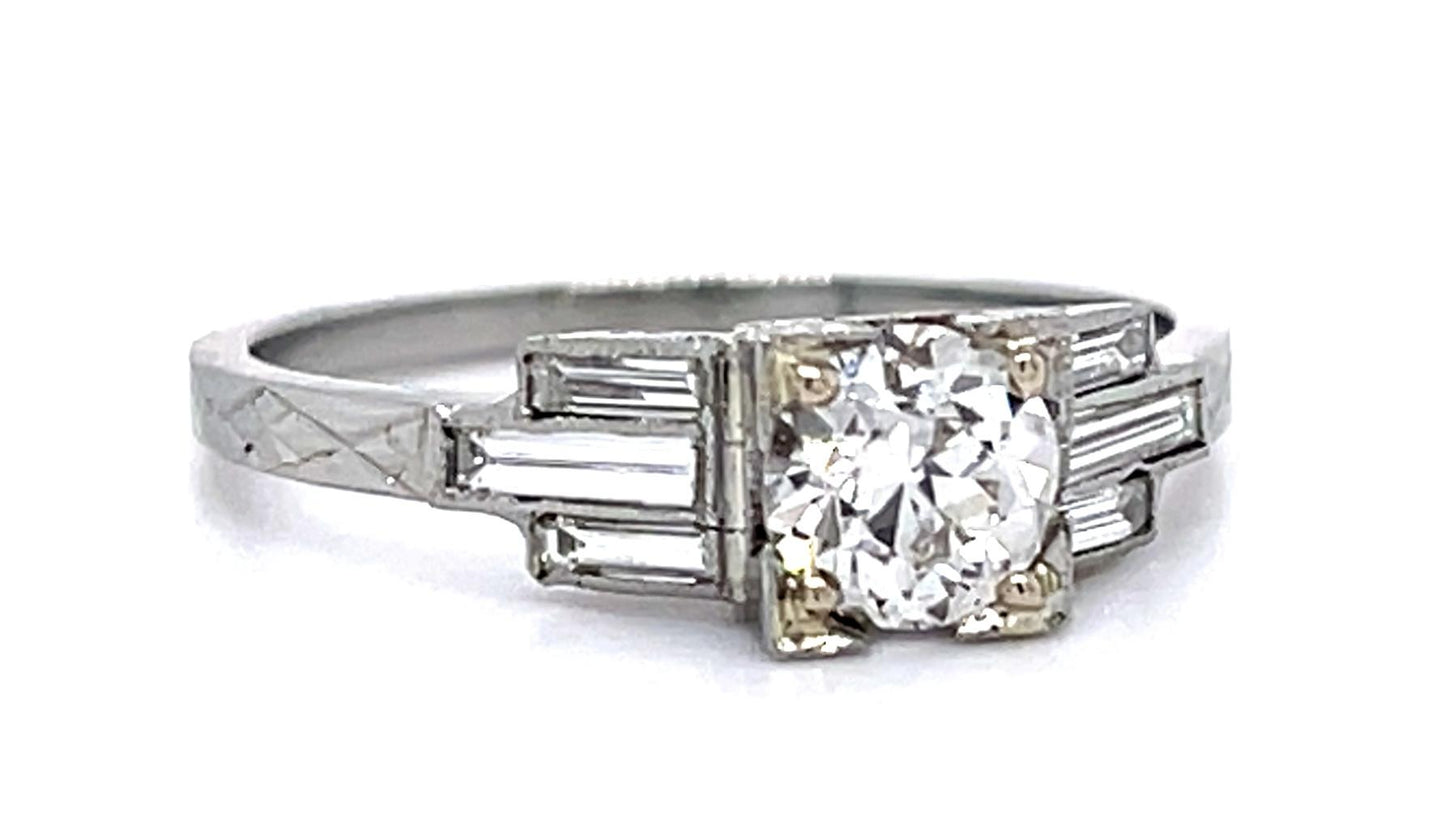 Original Art Deco .68ct Old European Diamond 18KW Ring (Vintage 1930s) .24ct Dia