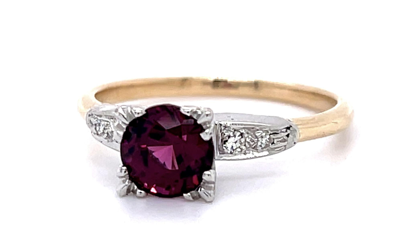 1.66ct Pink Garnet .12ct Diamond 14K Two Tone Ring (Vintage 1930s)