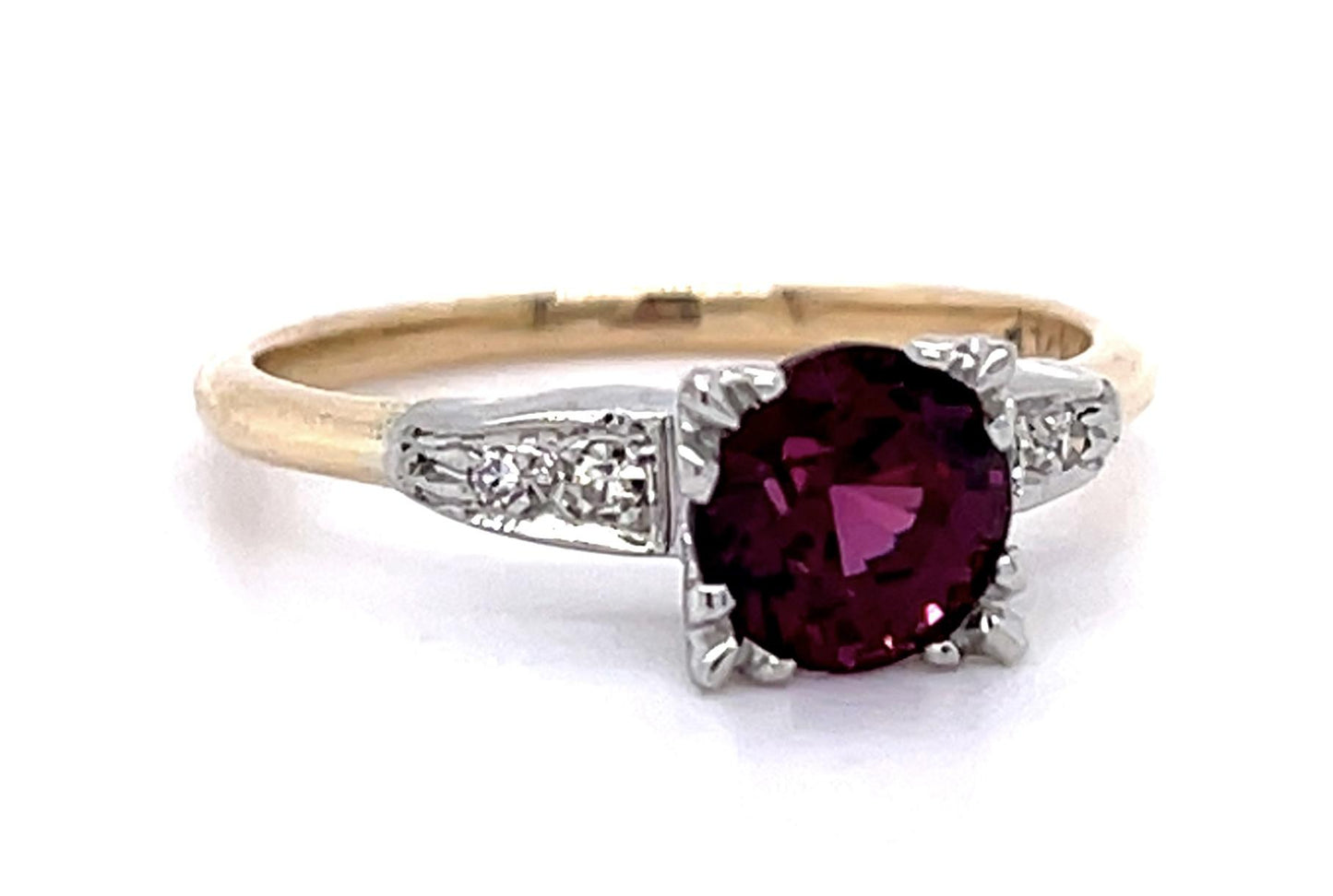 1.66ct Pink Garnet .12ct Diamond 14K Two Tone Ring (Vintage 1930s)