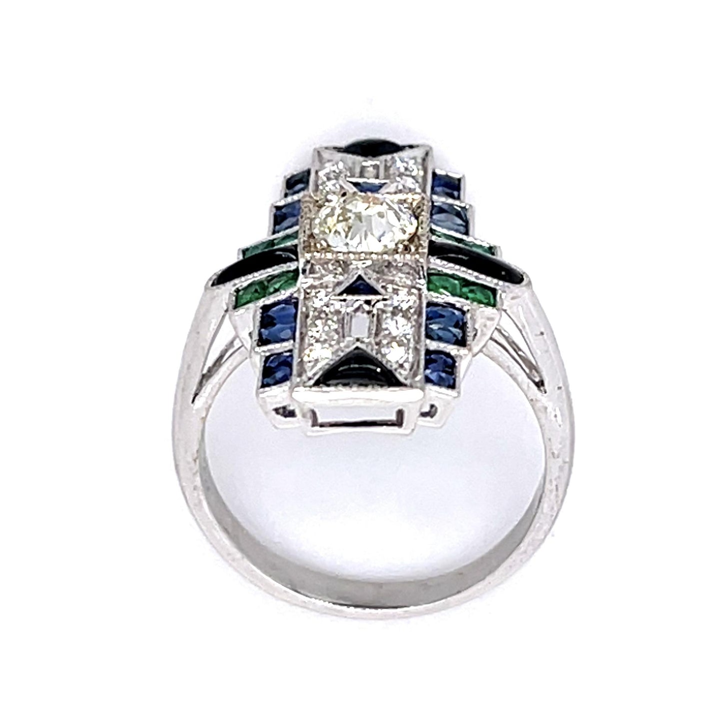 .54ct Old European Diamond 1.30ct Sap .50ct Eme Onyx 18KW Handmade Ring