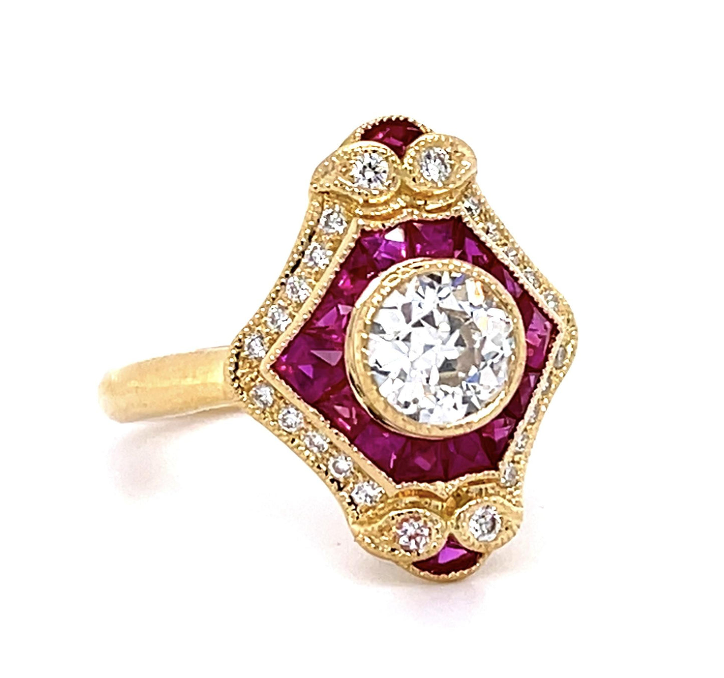 .70ct Old European Diamond 1.60ct Ruby 18KY Ring .17ct SD