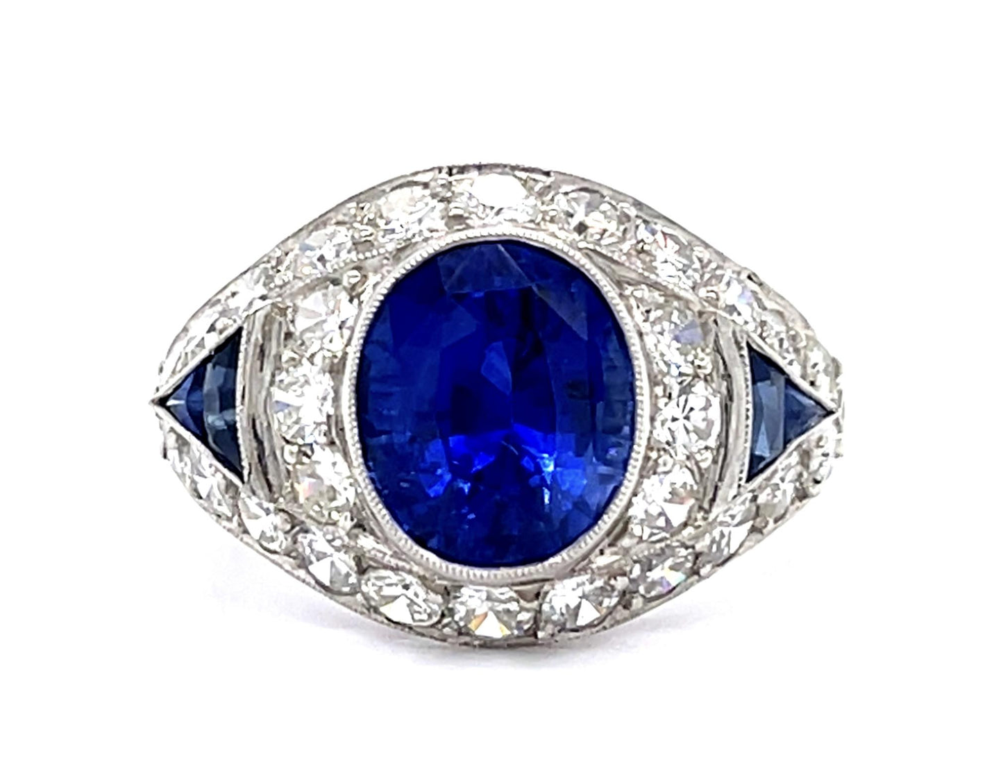 3.56ct GIA Heated Sapphire 1.70ct Diamond Platinum Ring .85ct Side Sap