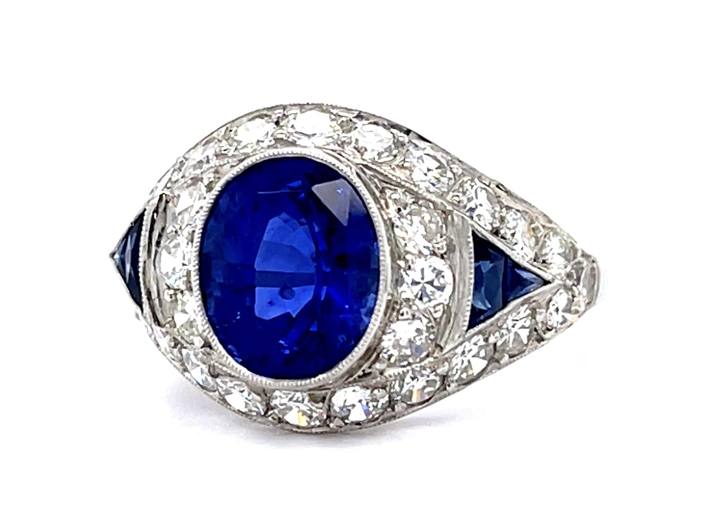 3.56ct GIA Heated Sapphire 1.70ct Diamond Platinum Ring .85ct Side Sap