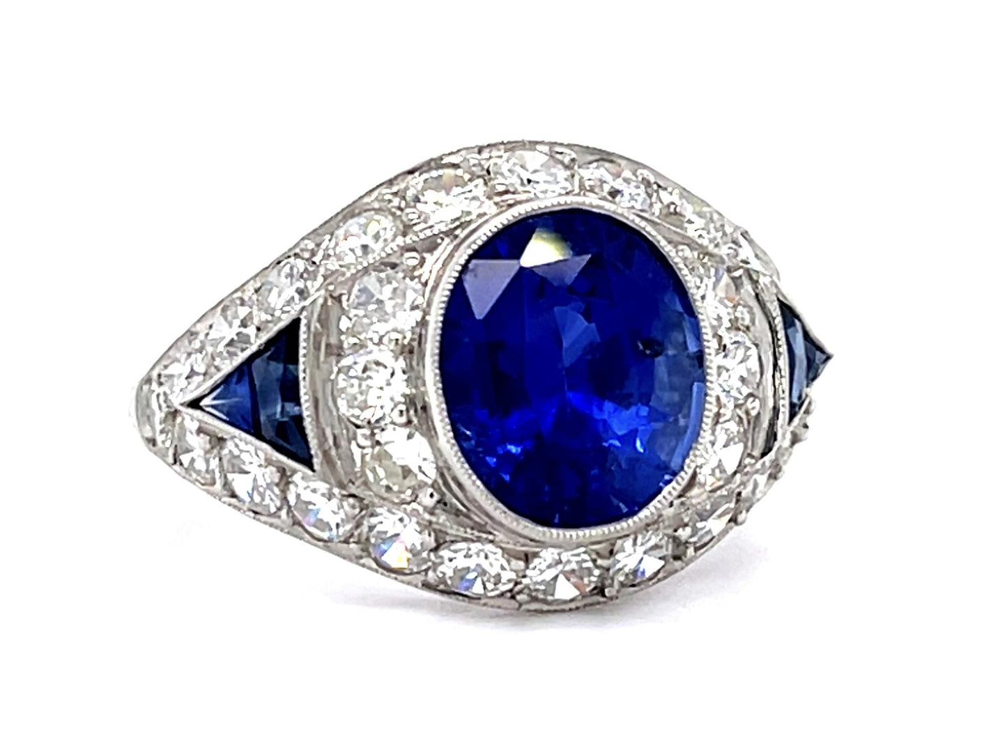 3.56ct GIA Heated Sapphire 1.70ct Diamond Platinum Ring .85ct Side Sap