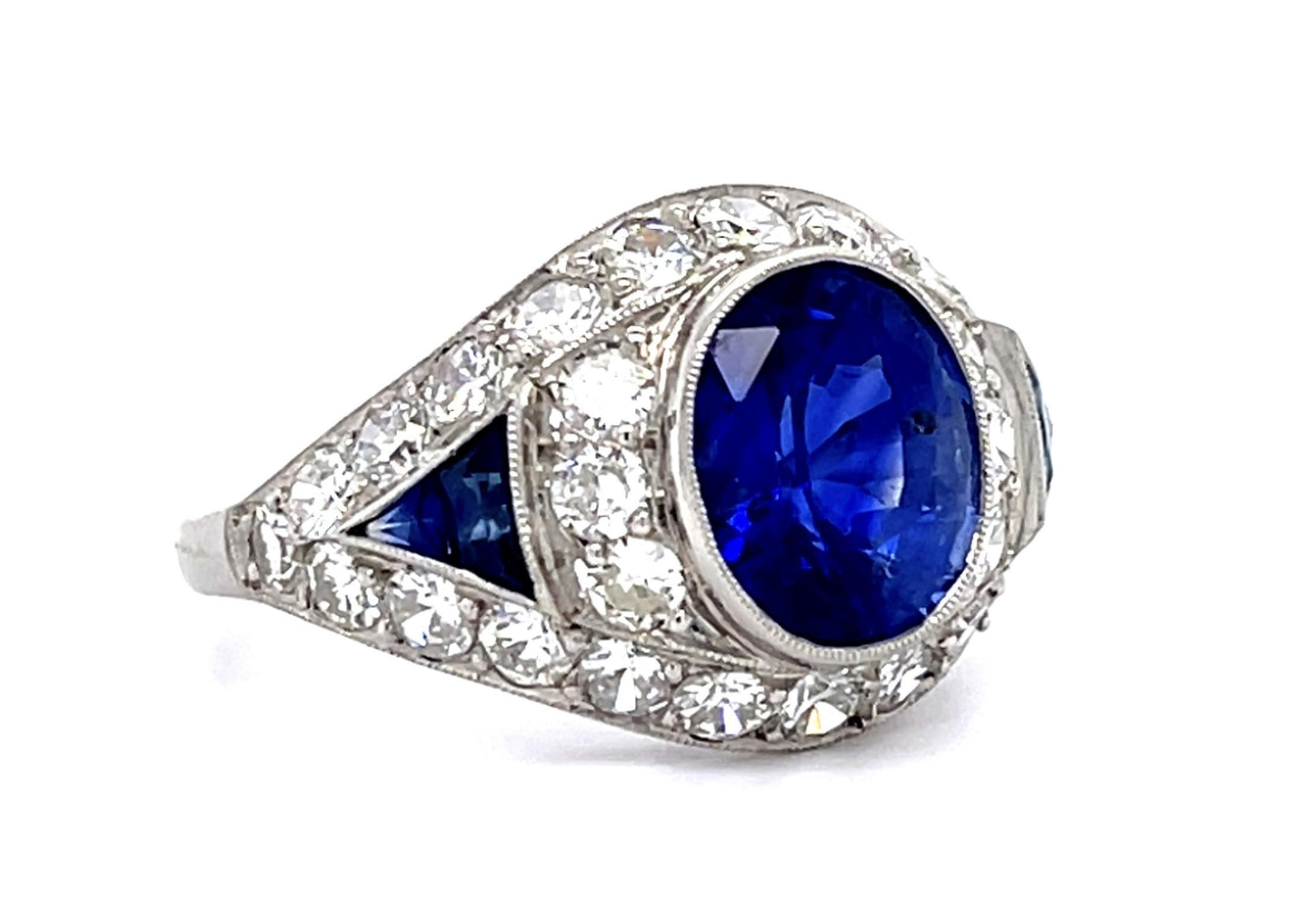 3.56ct GIA Heated Sapphire 1.70ct Diamond Platinum Ring .85ct Side Sap