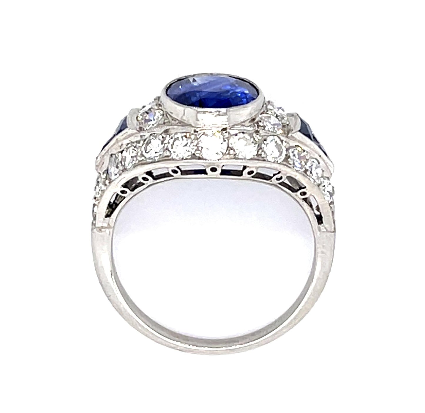 3.56ct GIA Heated Sapphire 1.70ct Diamond Platinum Ring .85ct Side Sap