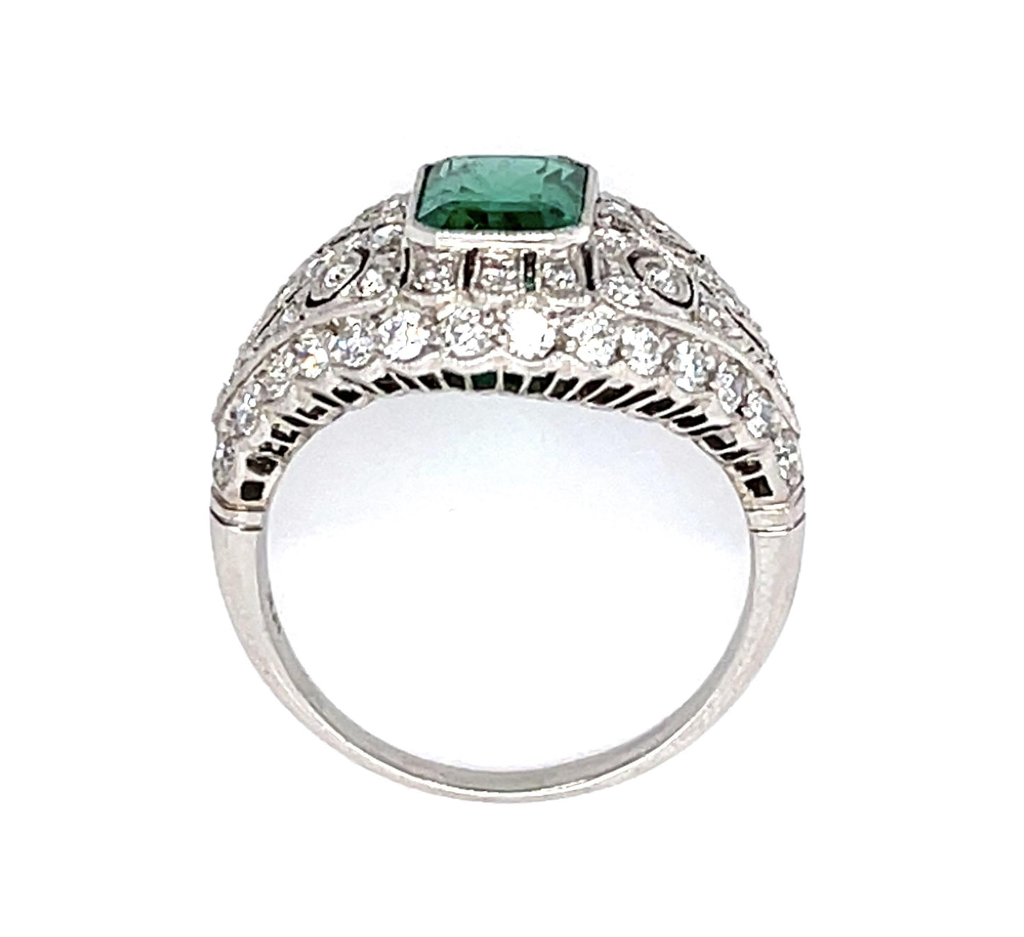 1.64ct Emerald 1.10ct Diamond Platinum Handmade Ring