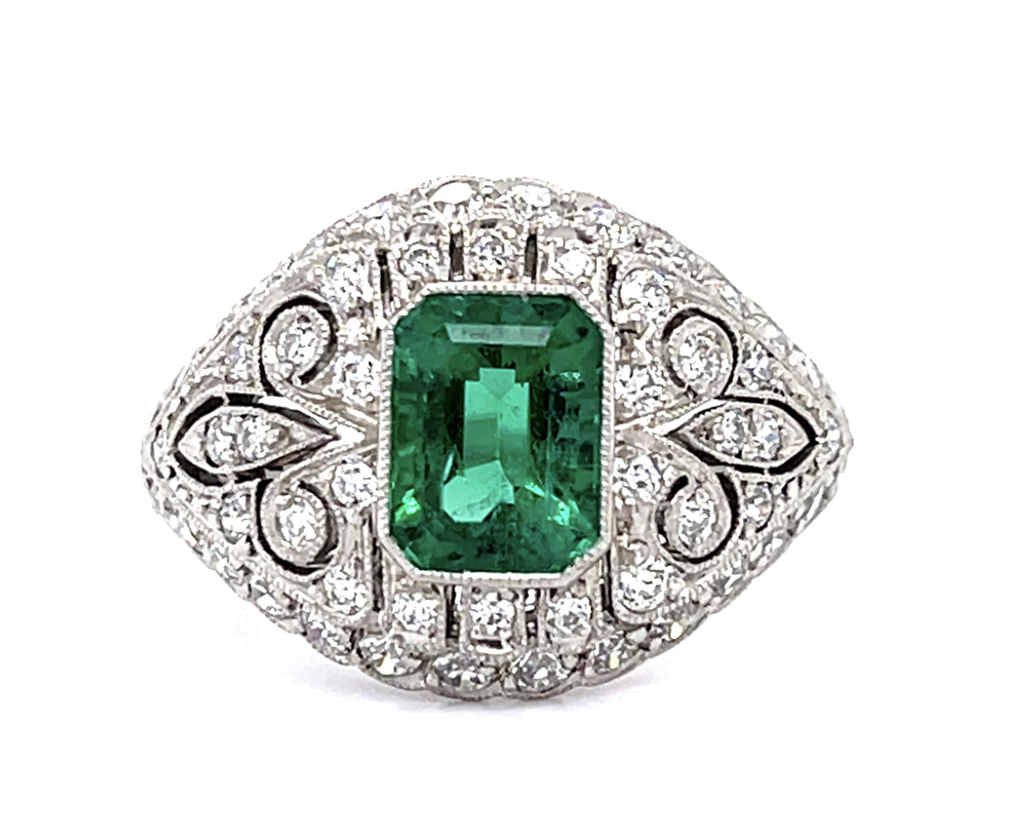 1.64ct Emerald 1.10ct Diamond Platinum Handmade Ring