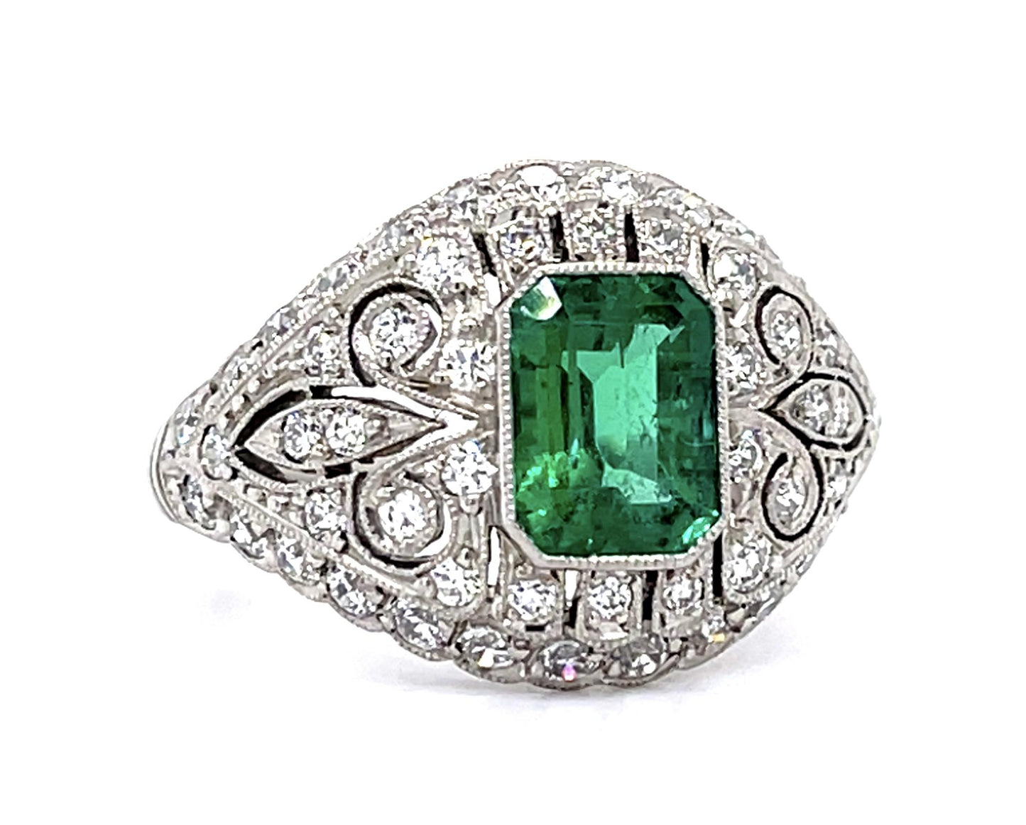 1.64ct Emerald 1.10ct Diamond Platinum Handmade Ring