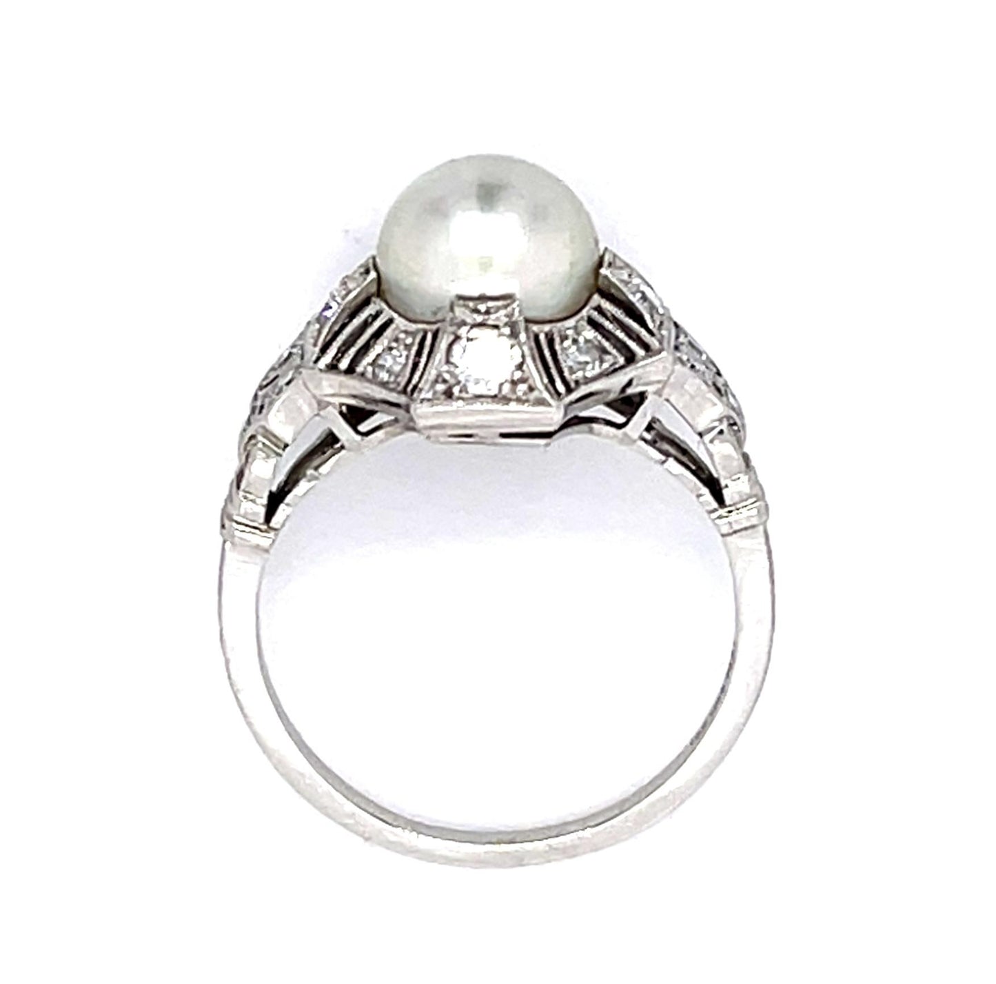 Original Art Deco 7.31mm Natural Pearl PT Ring (Antique 1920s) .26ct SD