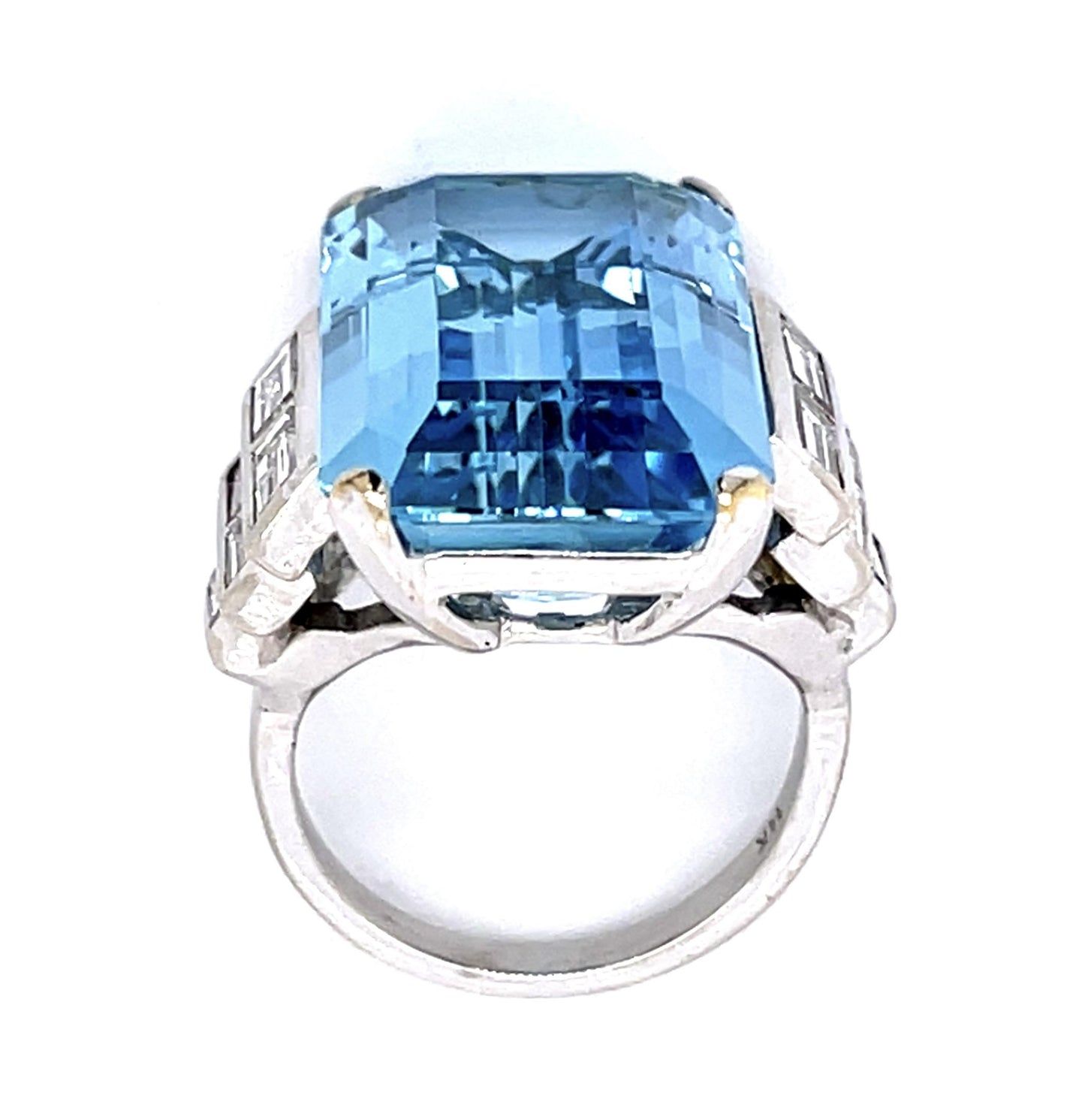 19.75ct Aquamarine 1.25ct Baguette Diamond 14KW Ring