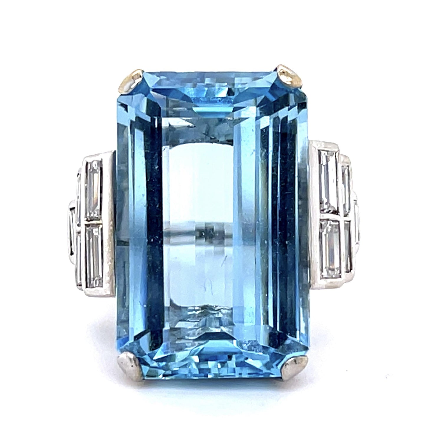 19.75ct Aquamarine 1.25ct Baguette Diamond 14KW Ring