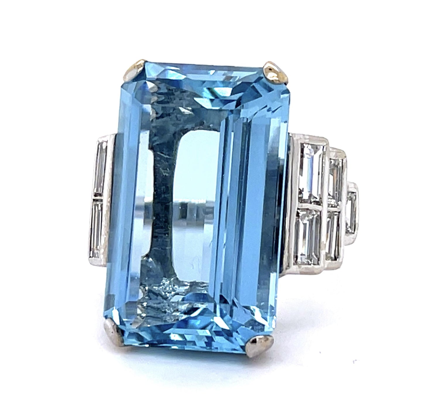 19.75ct Aquamarine 1.25ct Baguette Diamond 14KW Ring