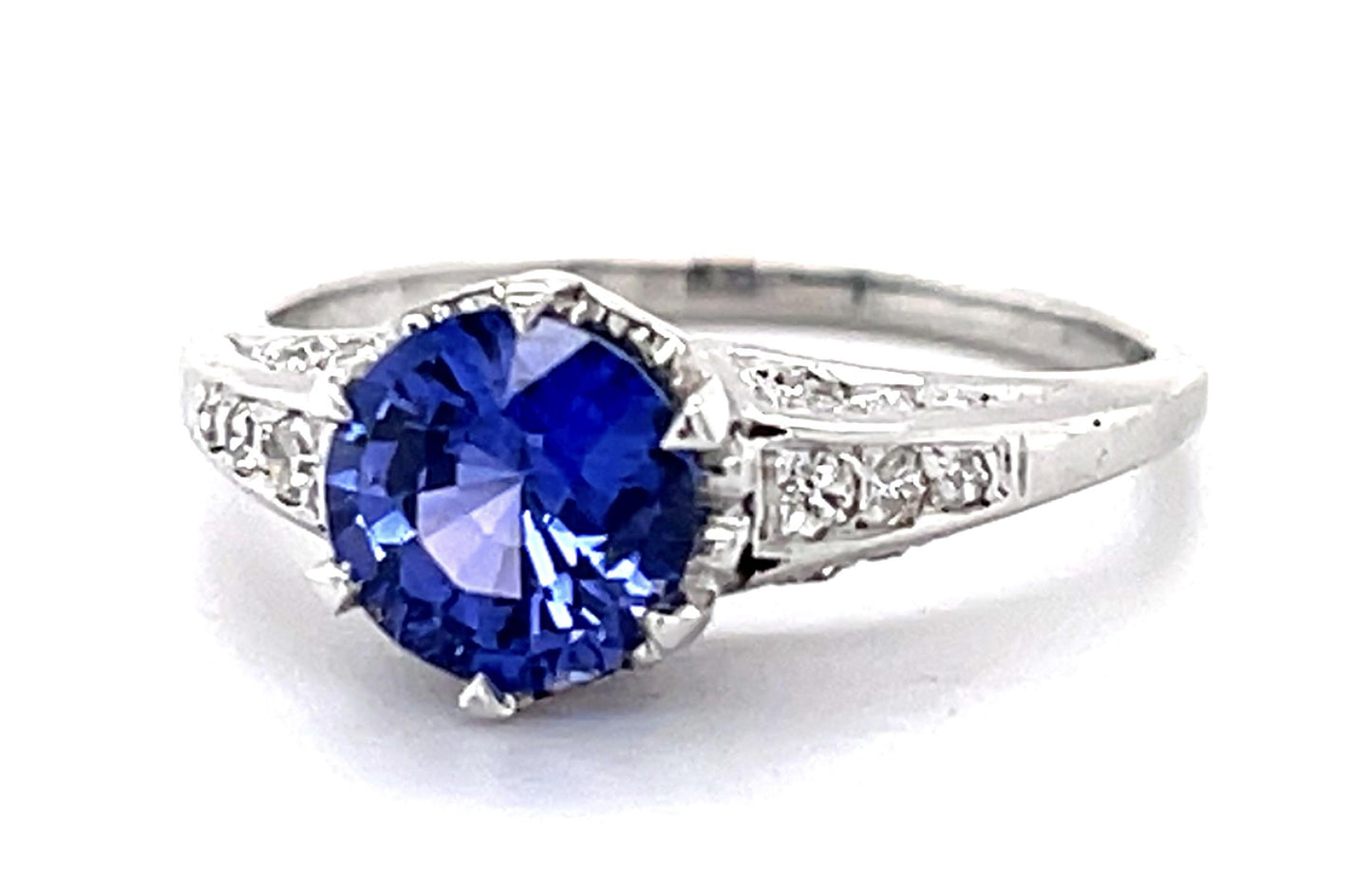 1.36ct Sapphire .14ct Diamond Platinum Ring 3.91g 6 Size