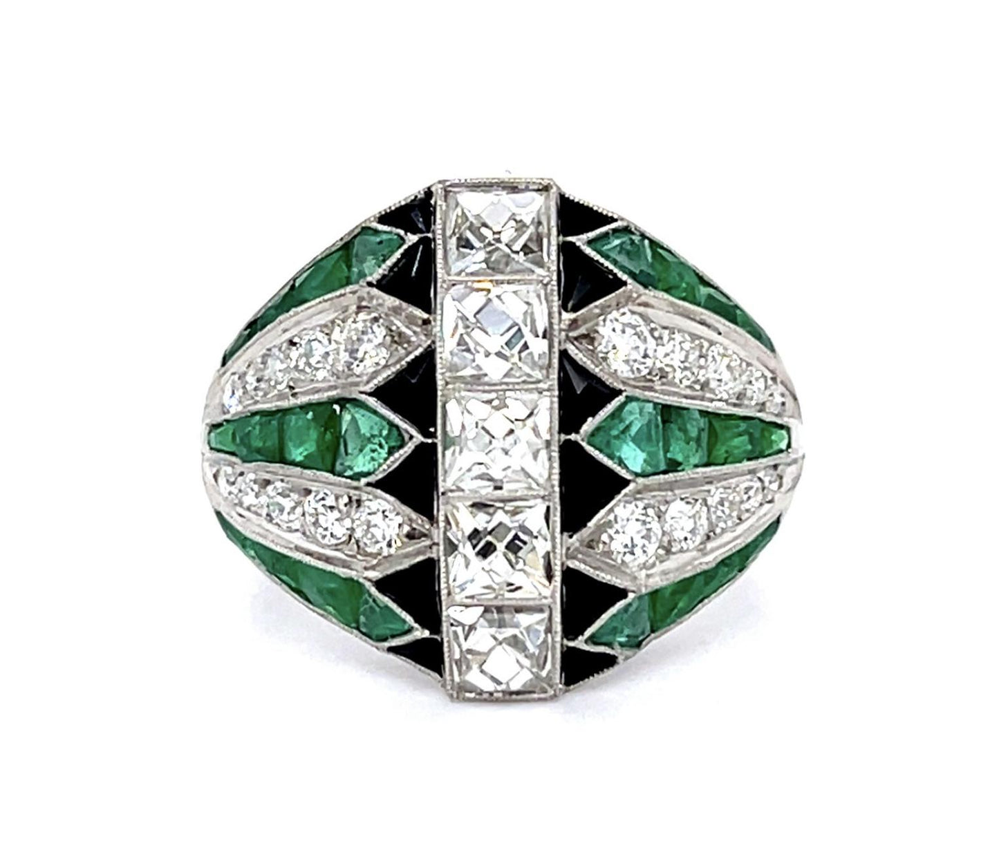 1.33ct (Five Antique French-Cut Center Diamonds) 2.79ct Emerald PT Ring .47ct SD