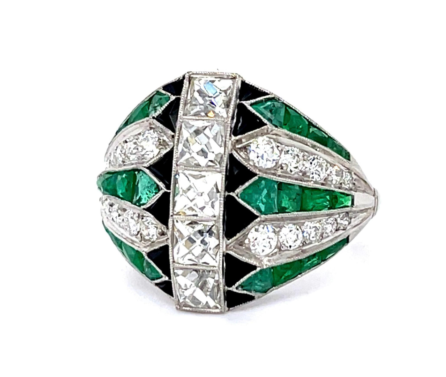 1.33ct (Five Antique French-Cut Center Diamonds) 2.79ct Emerald PT Ring .47ct SD