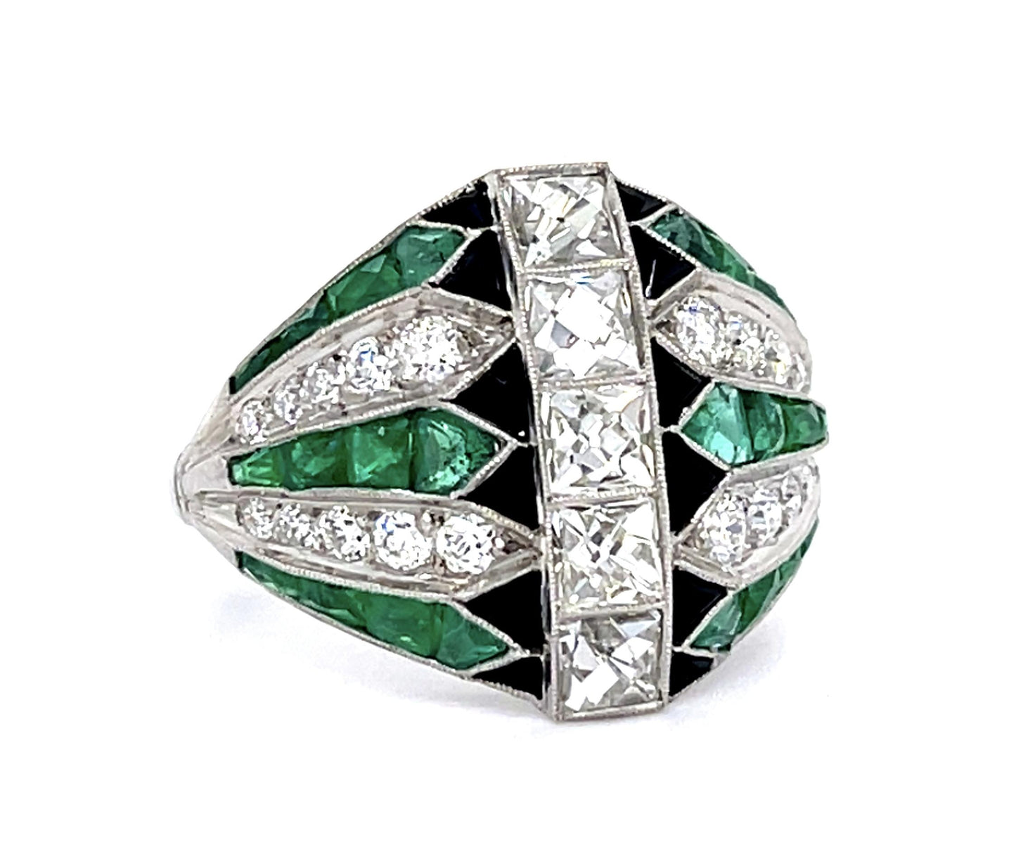 1.33ct (Five Antique French-Cut Center Diamonds) 2.79ct Emerald PT Ring .47ct SD