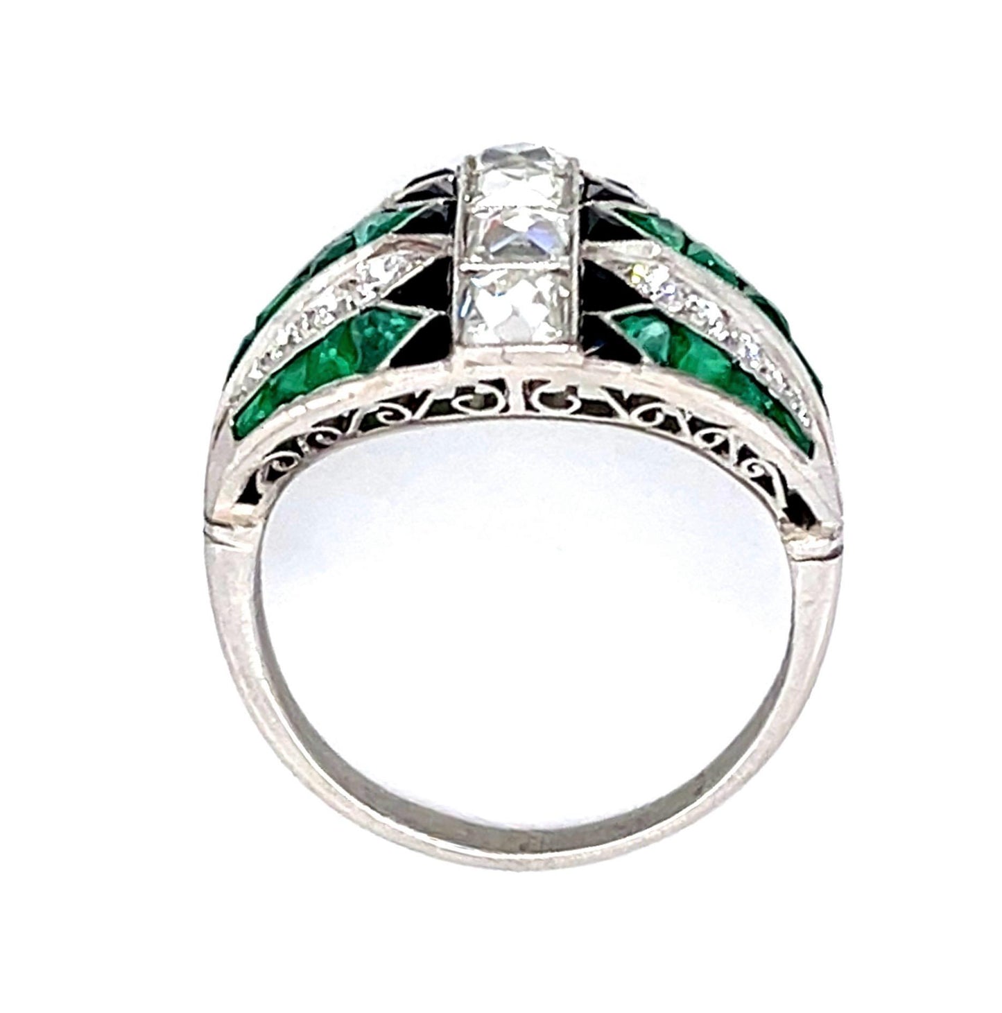 1.33ct (Five Antique French-Cut Center Diamonds) 2.79ct Emerald PT Ring .47ct SD