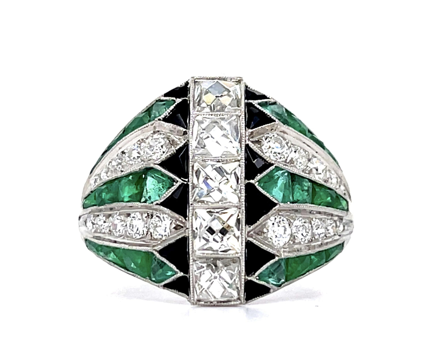 1.33ct (Five Antique French-Cut Center Diamonds) 2.79ct Emerald PT Ring .47ct SD