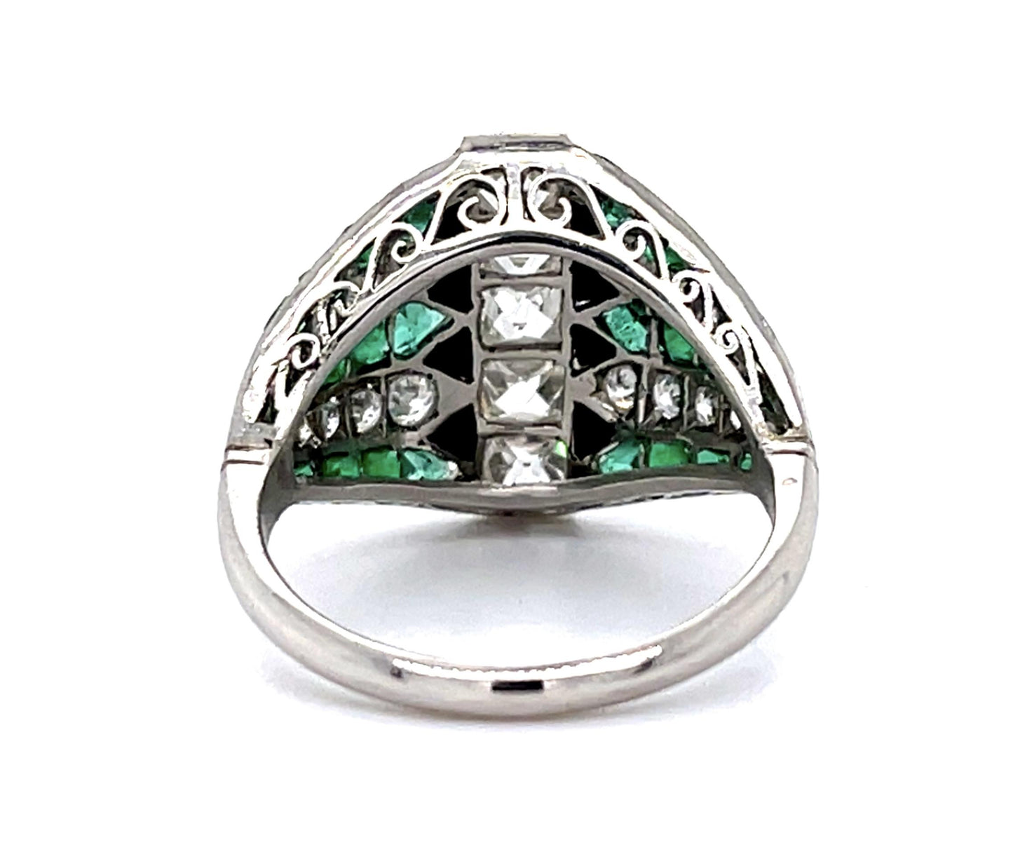 1.33ct (Five Antique French-Cut Center Diamonds) 2.79ct Emerald PT Ring .47ct SD