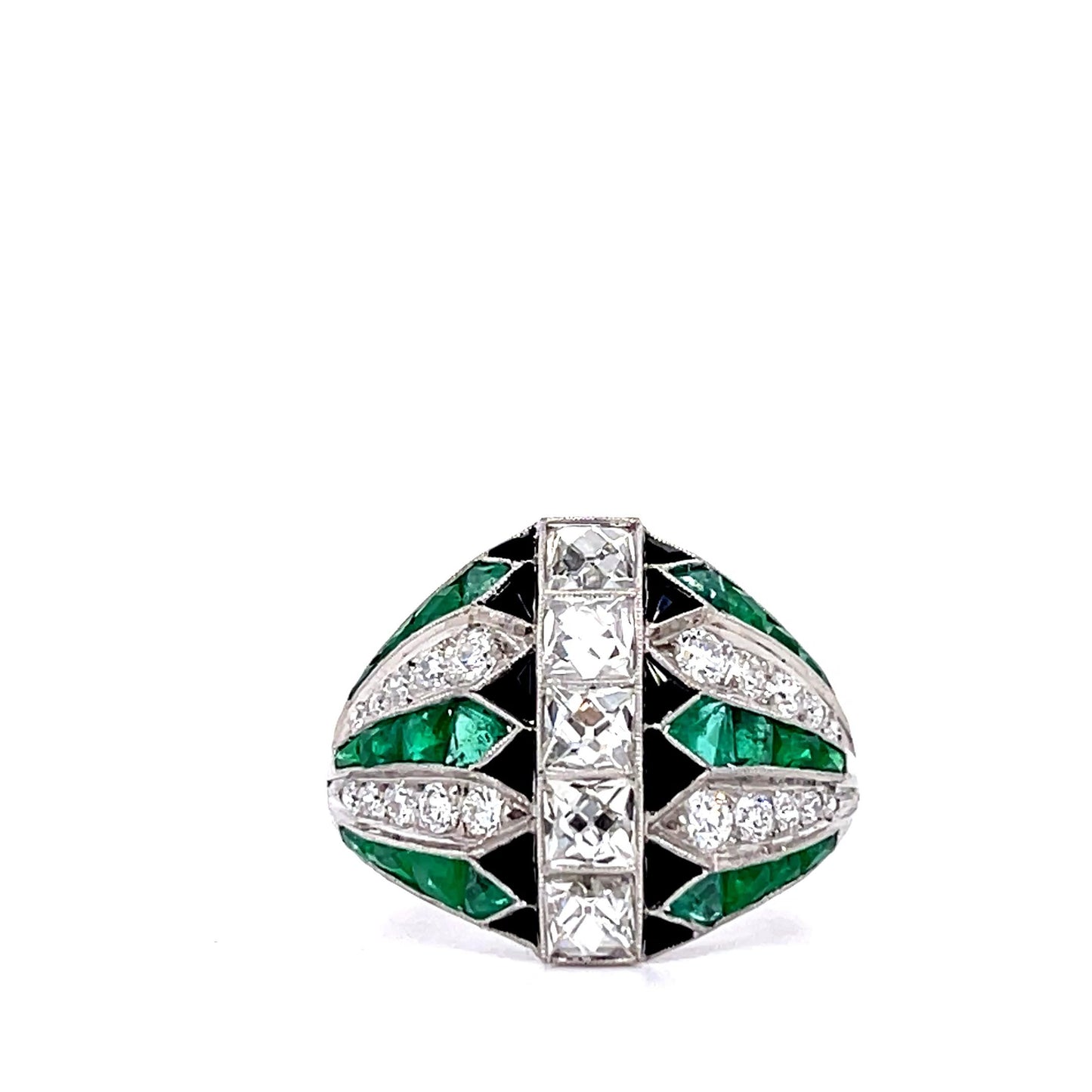 1.33ct (Five Antique French-Cut Center Diamonds) 2.79ct Emerald PT Ring .47ct SD