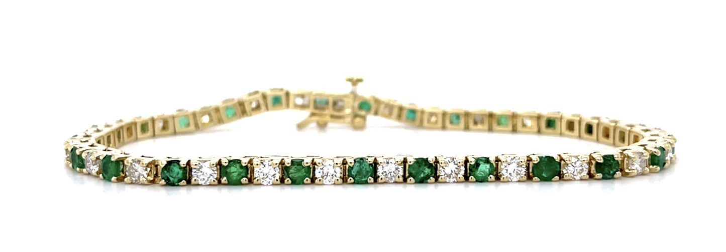 2.60ct (26 Diamonds) 3ct Emerald 14KY Tennis Bracelet