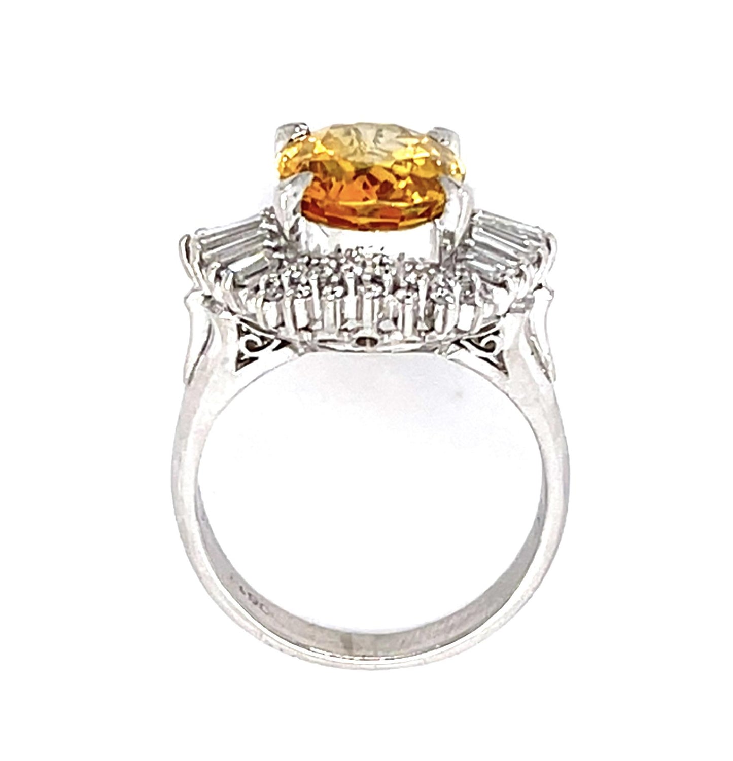 4.60ct Yellow Sri Lanka Heated Sapphire .50ct Diamond Platinum Ring