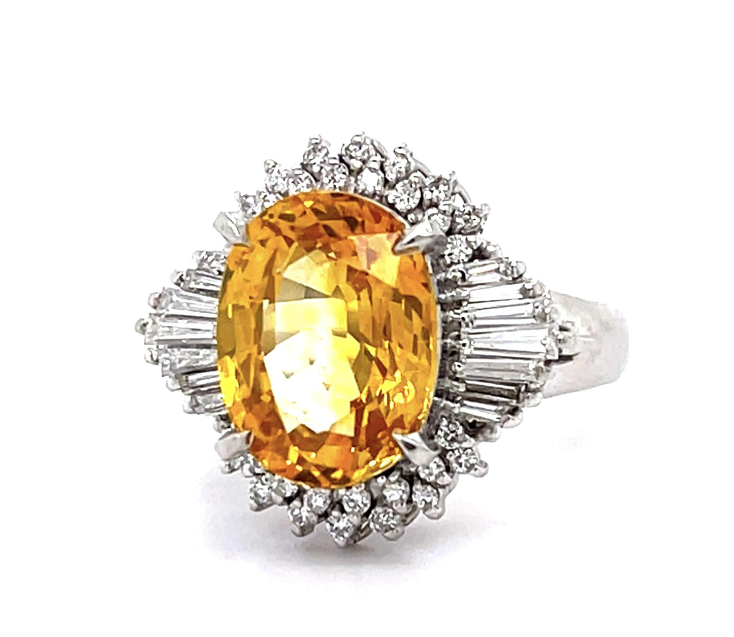 4.60ct Yellow Sri Lanka Heated Sapphire .50ct Diamond Platinum Ring