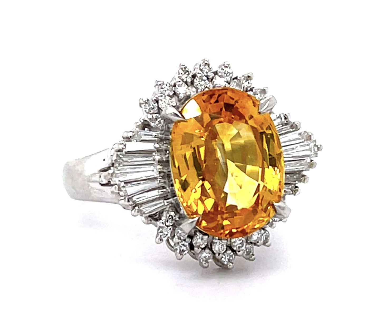 4.60ct Yellow Sri Lanka Heated Sapphire .50ct Diamond Platinum Ring