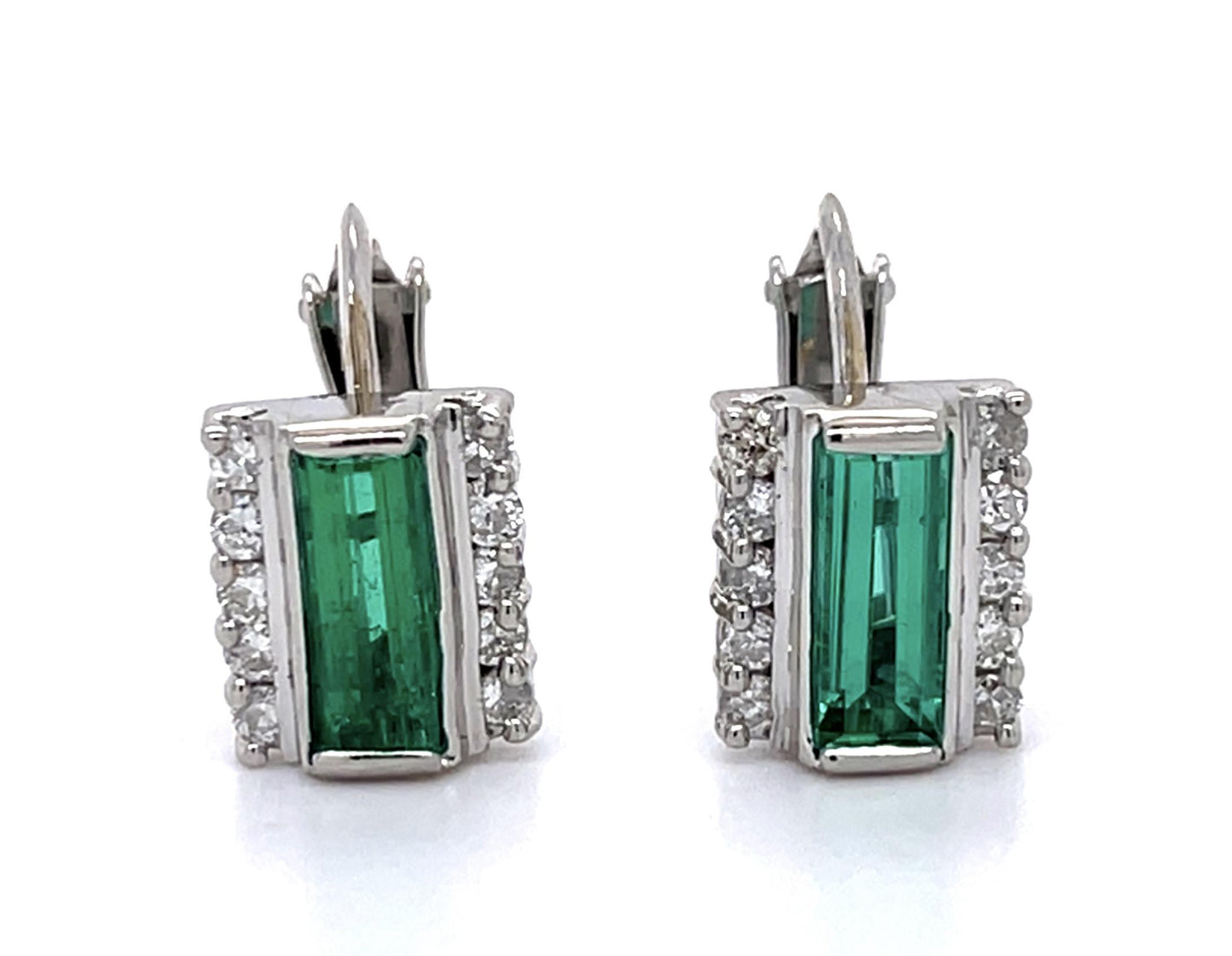 1.03ct Colombian Emerald (No Cert) .40ct Diamond PT Earrings