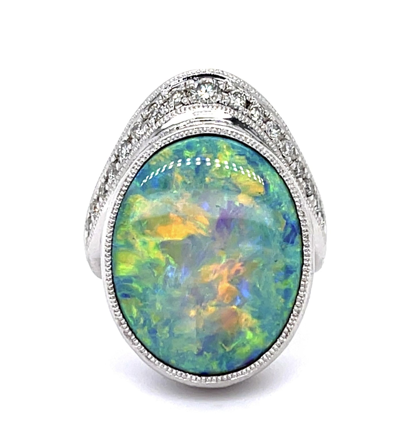 12.65ct Australian Lightning Ridge Fire Opal .40ct Diamond PT Ring