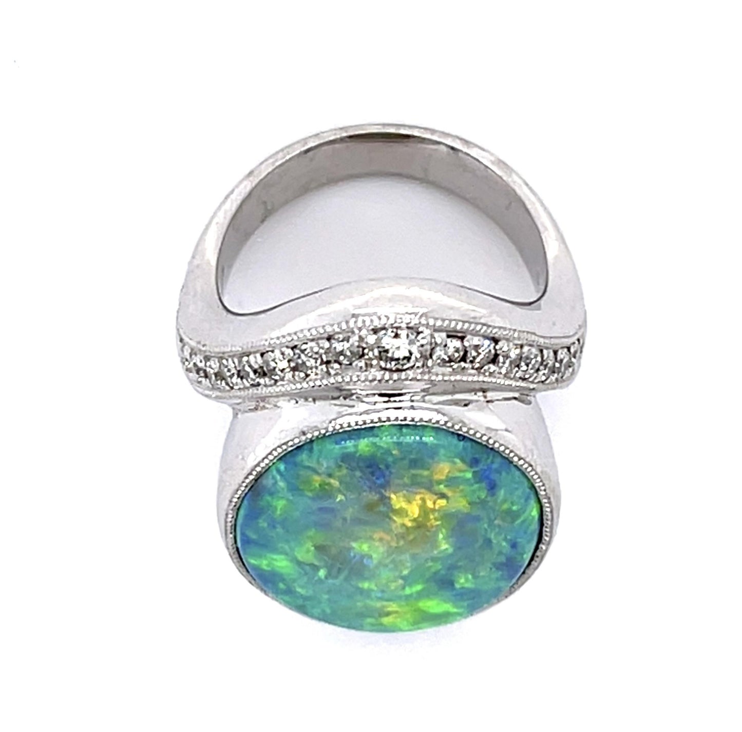 12.65ct Australian Lightning Ridge Fire Opal .40ct Diamond PT Ring
