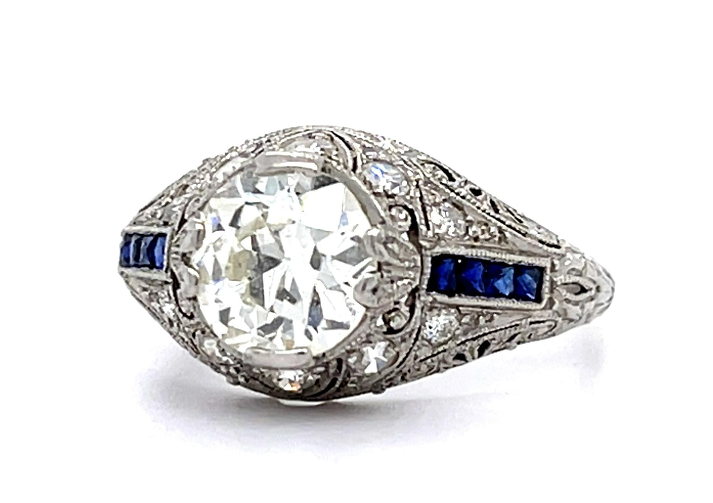 1.35ct European-cut Diamond Art Deco Ring Circa 1920s Sd .42ct