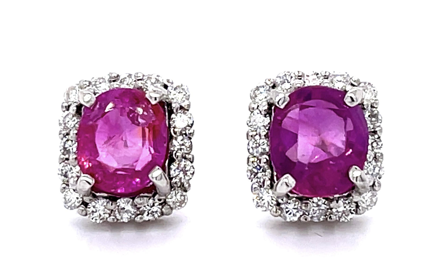 2.86ct Pink Sapphire .48ct Diamond 18KW Stud Earrings