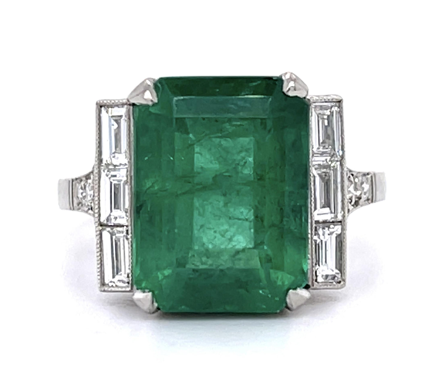 5.67ct Emerald .56ct Diamond Platinum Handmade Ring