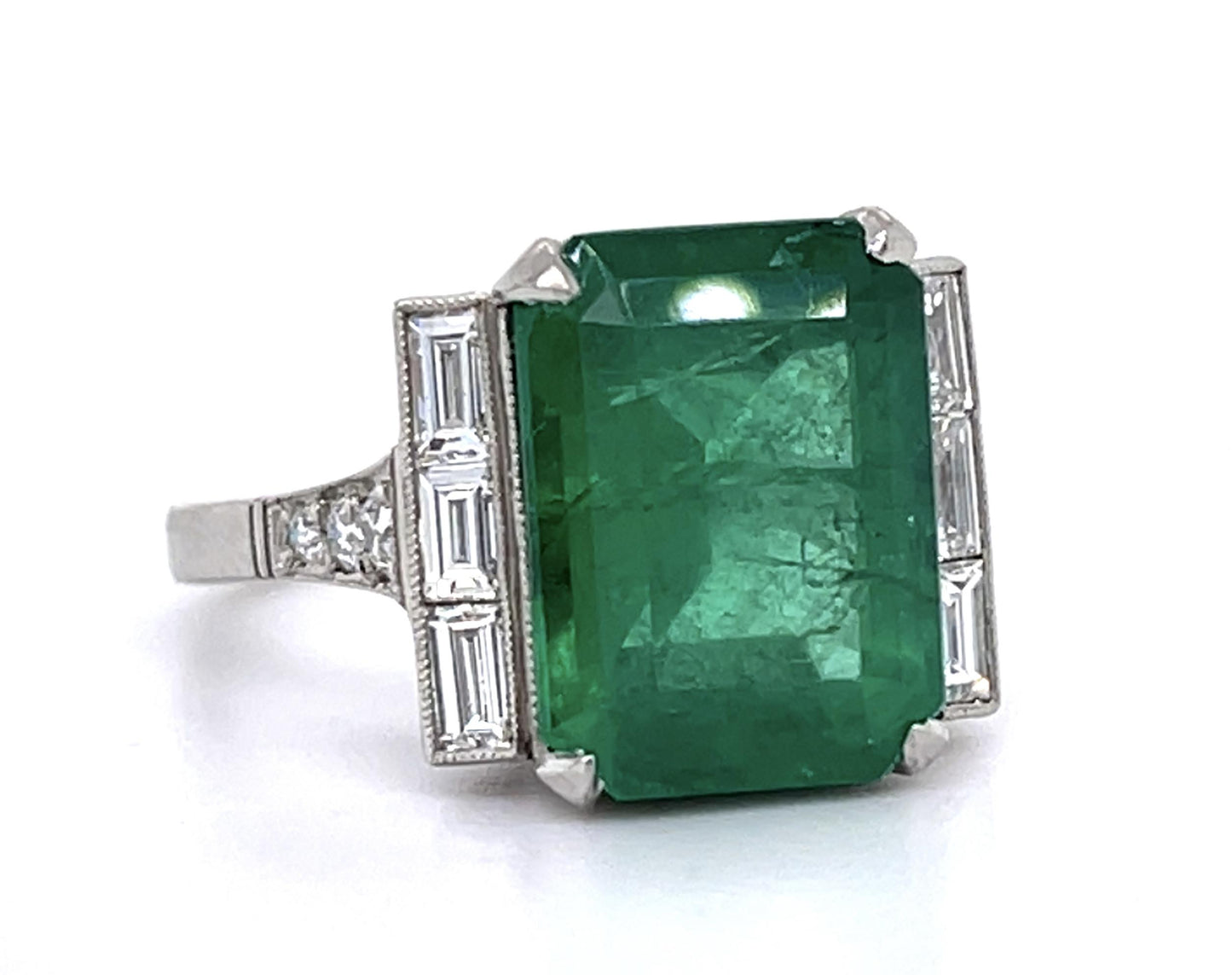 5.67ct Emerald .56ct Diamond Platinum Handmade Ring