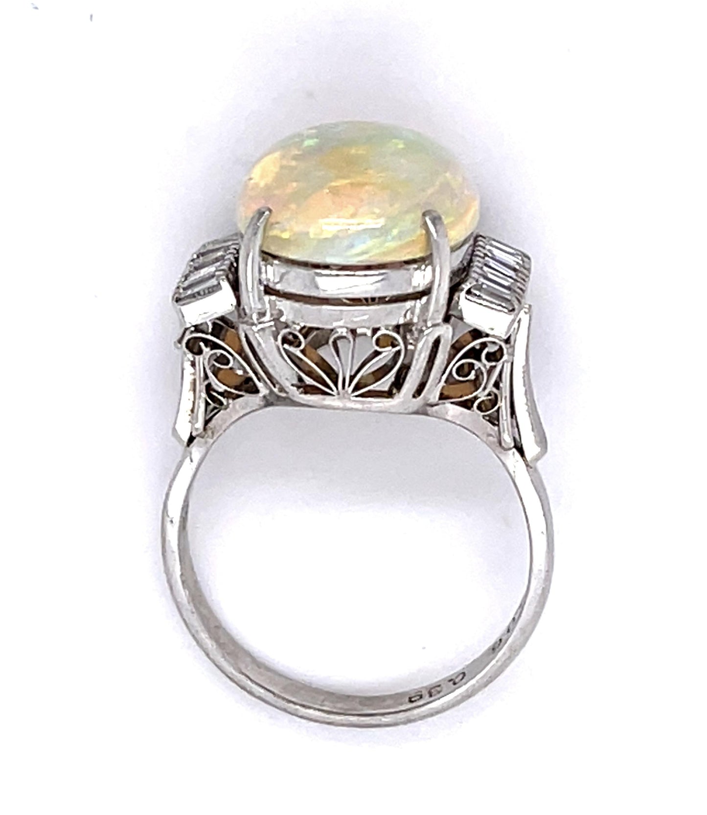 5.06ct Australian opal .39ct Diamond Platinum Ring