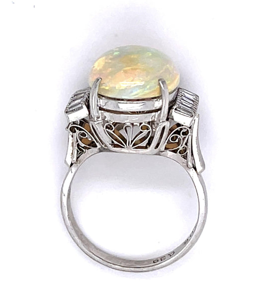 5.06ct Australian opal .39ct Diamond Platinum Ring